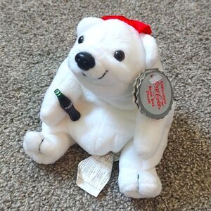 Style #0106 Coca Cola Bean Bag Plush Polar Bear In Red‎ Bow